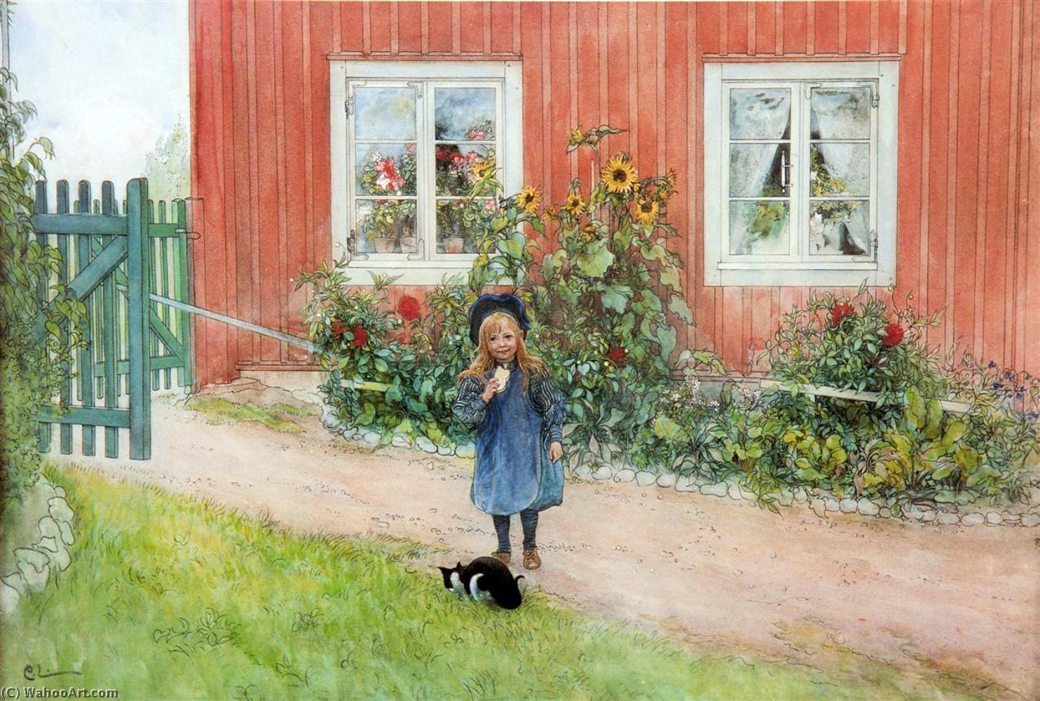 Carl larsson brita with a cat and a sandwich