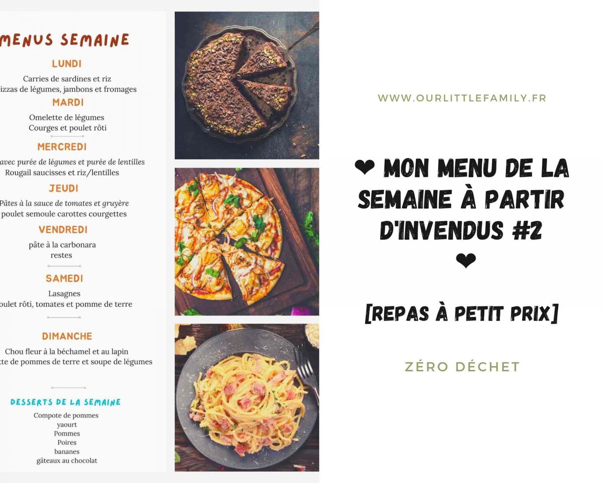 menu de la semaine avec des invendus